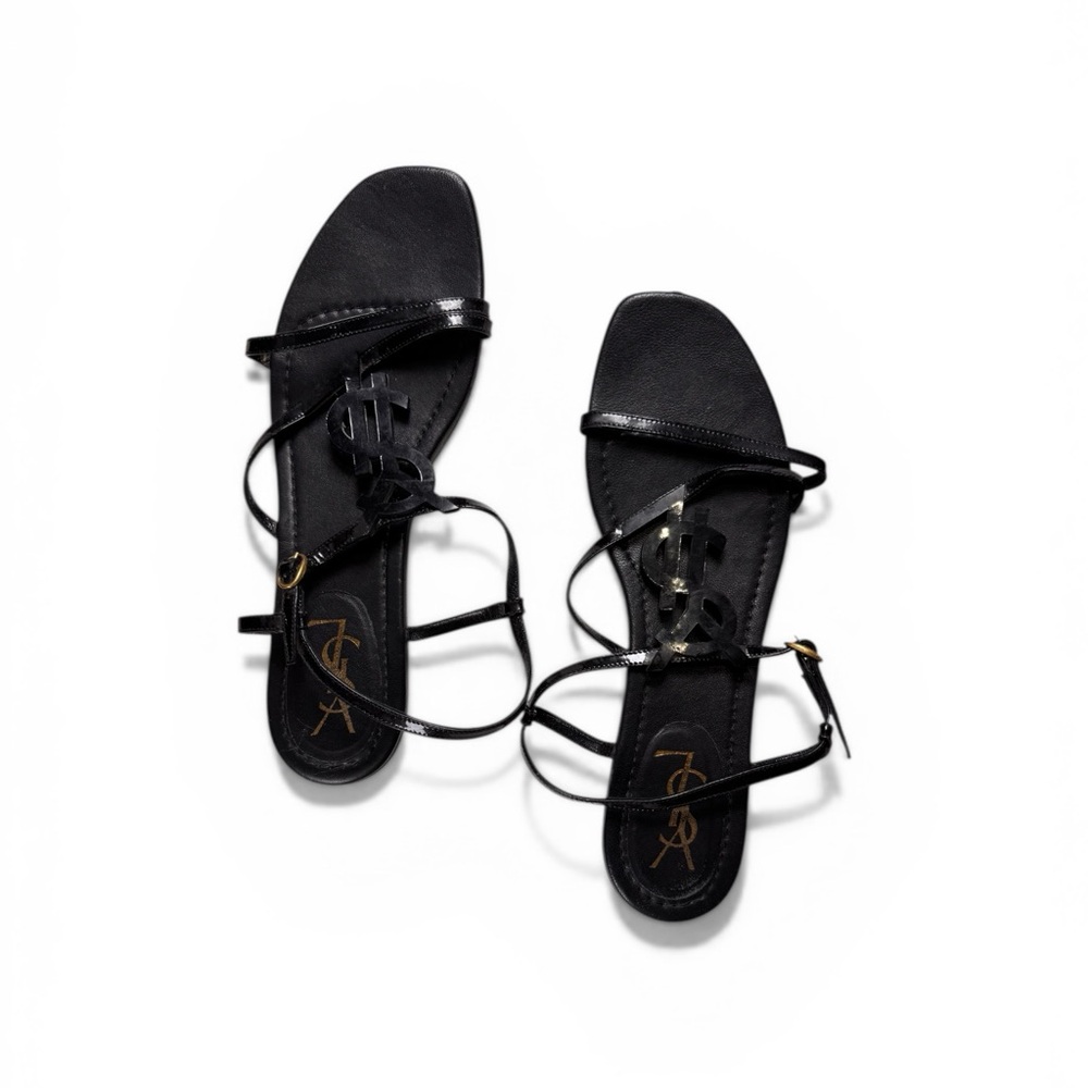 SAINT LAURENT Cassandra Sandals Black Patent Leather + Iconic YSL Logo Size 38